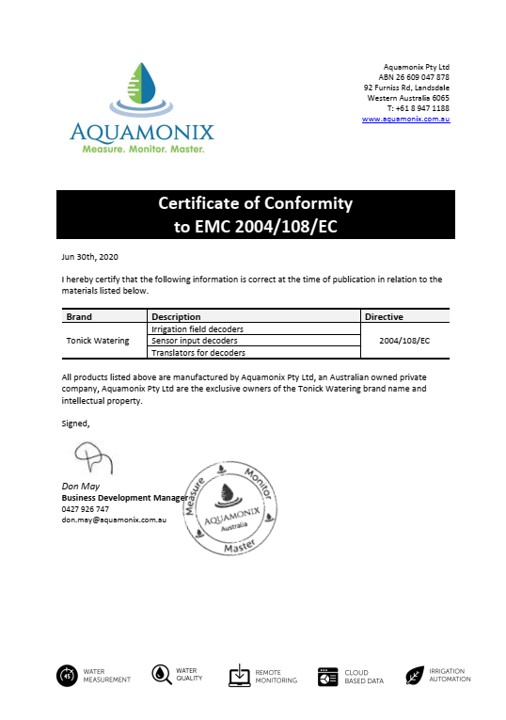 Certificate of Conformity - EMC